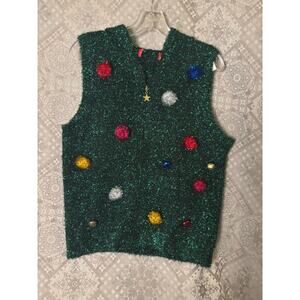 Ugly Christmas Hooded Sweater Vest and Skirt Women's L Holiday Xmas